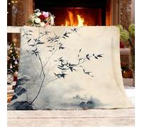 Couverture douillette Cadeau Chine Branches De Bambou Feuilles Contour Couverture de Canapé Chaude et Moelleuse Couleur Claire pour Pour la Famille la Femme la Petite Amie les Amis XXL 180x220cm