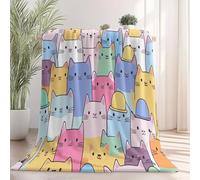 Couverture Douillette en Flanelle Dessin animé Minimaliste Chaton - Violet Couverture Chaude pour Enfant, 130 x 150 cm Moelleuse et Douce, idéale comme Cadeau pour garçons et Filles