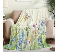 Couverture Douillette en Flanelle Imprimée de Aquarelle Fleurs Papillons- Plaid Chaud et Crème Couverture Polaire pour Lit, Canapé ou Bureau, Idéale pour Maman, Femme et Petite Amie 220 x 240 cm