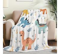 Couverture Douillette en Flanelle Imprimée de Dessin animé Mignon Dinosaure- Plaid Chaud et Jaune Couverture Polaire pour Lit, Canapé ou Bureau, Idéale pour Maman, Femme et Petite Amie 220 x 240 cm