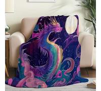 Couverture Douillette en Flanelle Imprimée de Fantaisie Ciel étoilé Dragon- Plaid Chaud et Violet Couverture Polaire pour Lit, Canapé ou Bureau, Idéale pour Maman, Femme et Petite Amie 220 x 240 cm