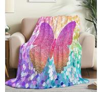 Couverture Douillette en Flanelle Imprimée de Fantaisie Papillon Paillettes- Plaid Chaud et Blanc Couverture Polaire pour Lit, Canapé ou Bureau, Idéale pour Maman, Femme et Petite Amie 80 x 150 cm