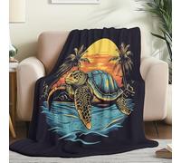 Couverture Douillette en Flanelle Imprimée de Résumé Tortue Coucher de soleil- Plaid Chaud et Sombre Couverture Polaire pour Lit, Canapé ou Bureau, Idéale pour Maman, Femme et Petite Amie 200 x 220 cm