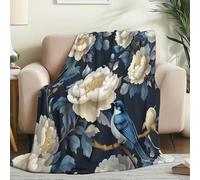 Couverture Douillette en Flanelle Imprimée de Tradition Pivoine Oiseau- Plaid Chaud et Crème Couverture Polaire pour Lit, Canapé ou Bureau, Idéale pour Maman, Femme et Petite Amie 150 x 200 cm