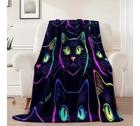 Couverture Douillette en Flanelle Imprimée deDessin animé Animaux Chaton- Plaid Chaud etNoirCouverture Polaire pour Lit, Canapé ou Bureau, Idéale pour Maman, Femme et Petite Amie220 x 240 cm