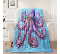 Couverture Douillette en Flanelle Imprimée deFantastique Animaux Poulpe- Plaid Chaud etBleuCouverture Polaire pour Lit, Canapé ou Bureau, Idéale pour Maman, Femme et Petite Amie130 x 150 cm