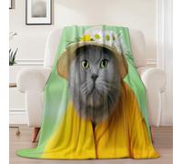 Couverture Douillette en Flanelle Imprimée deMinimalisme Fleurs Chat- Plaid Chaud etVertCouverture Polaire pour Lit, Canapé ou Bureau, Idéale pour Maman, Femme et Petite Amie200 x 220 cm