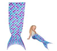 Couverture douillette en forme de queue de sirène - 50 x 145 cm - Changement de couleur - Couverture toutes saisons - Cadeau pour enfants, femmes et filles (bleu foncé)