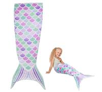 Couverture douillette en forme de queue de sirène - 50 x 145 cm - Changement de couleur - Couverture toutes saisons - Cadeau pour enfants, femmes et filles - Bleu rose