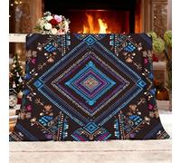 Couverture Douillette Mandala GéOméTrique Ethnique Plaid Canape en Flanelle Moelleuse Douce et Chaude Bleu Plaid Couverture de Canapé pour Adolescents et Adultes 130x150 cm