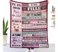 Couverture Douillette personnalisée Cadeau pour à ma Fille, Mère pour ma Fille Doux Chaud dhiver Couverture en Flanelle Message Lettre en Français Idée Cadeau Noël - Encourager Et Aimer