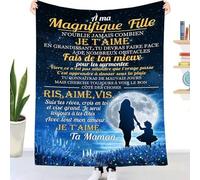 Couverture Douillette personnalisée Cadeau pour à ma Fille, Mère pour ma Fille Doux Chaud dhiver Couverture en Flanelle Message Lettre en Français Idée Cadeau Noël - Encourager Et Aimer