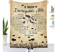 Couverture Douillette personnalisée Cadeau pour à Mon Fils, Mère pour Mon Fils Doux Chaud dhiver Couverture en Flanelle Message Lettre en Français Idée Cadeau Noël - Encourager Et Aimer
