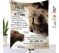 Couverture Douillette personnalisée Cadeau pour ma Fille, Papa pour ma Fille Doux Chaud dhiver Couverture en Flanelle Message Lettre en Français Idée Cadeau Noël - Encourager Et Aimer