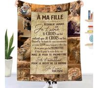 Couverture Douillette personnalisée Cadeau pour ma Fille, Papa pour ma Fille Doux Chaud dhiver Couverture en Flanelle Message Lettre en Français Idée Cadeau Noël - Encourager Et Aimer