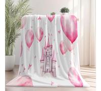 Couverture Douillette pour Enfant avec imprimé Onirique Ballons Châteaux (Aquarelle) - Rose Jolie Couverture Polaire en Flanelle - Chaude et Confortable 100×130 cm, Camping pour Adultes et Enfants