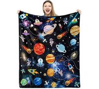 Couverture douillette pour garçons et enfants - Douce et chaude - Moelleuse - Astronaute - En flanelle polaire - En peluche - Motif fusée - Planète - 100 x 130 cm