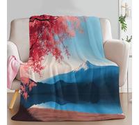 Couverture Douillette pour Scène de Lac Animée Fleurs, Plaid Imprimée Bleu Ciel en Flanelle Douce - Couverture de Canapé - Plaid de Canapé pour Adolescents et Adultes, 180 x 220 cm
