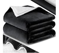 KESSER Couverture douillette sherpa extra douce et chaude en flanelle - Résistante aux plis - Anti-décoloration - 220x240 cm - XXL - Noir