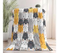 Couverture Douillette Ultra Douce 130 x 150 cm - Kuschelige Flannel Decke mit Minimaliste Dessin animé Chaton Design, Couverture Chaude Toutes Saisons pour canapé et lit Chambre à Coucher Bureau Blanc