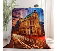 Couverture Douillette Ultra Douce 80 x 150 cm - Kuschelige Flannel Decke mit Rétro Ville Coucher de Soleil Design, Couverture Chaude Toutes Saisons pour canapé et lit Chambre à Coucher Bureau Violet