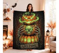 Couverture effrayante citrouilles empilées crâne Halloween citation 101,6 x