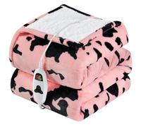 Couverture électrique chauffante à imprimé vache pour lit double, 183 x 213 cm, couverture chauffante rose clair avec 10 niveaux de chaleur et 8 heures d'arrêt automatique, couverture polaire sherpa