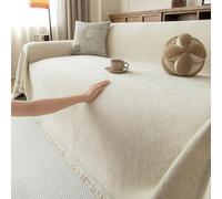 Couverture en Chenille avec Pompons Housse de canapé Lavable et antidérapante Housses de Coussins de canapé épaisses et texturées pour canapés 1, 2, 3 ou 4 Places Prote White 180X280cm/70.87X110.24In