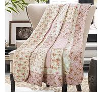 Couverture en Coton Patchwork Rose pour canapé et lit jumeau, 152,4 x 203,2 cm, Couvre-lit matelassé réversible à Motif Floral, Housse de Couette Douce et légère pour lit, canapé, décoration