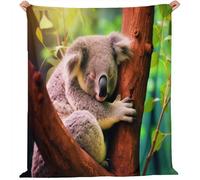 Couverture en Fausse Cachemire Fourrure en Peluche 130 X 150 Cm Animaux Mignons Koalas Branches Gris Vert Douce Et Confortable Plaid Canape pour Canapé Et Lit Chambre À Coucher Bureau