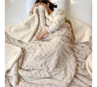 Couverture en fausse fourrure, Couverture décorative double face de luxe en polaire corail douce et moelleuse(White 2,120 * 200cm)