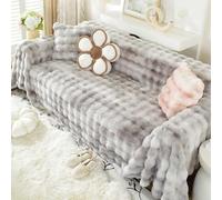 Couverture en fausse fourrure de lapin à bulles confortable pour canapé 1 à 4 places - Couverture décorative en peluche chaude et moelleuse (gris, 180 x 380 cm)