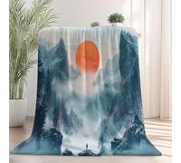 Couverture en Flanelle 100×130 cm, Paysage Soleil Montagnes enneigées Nuages Jeté Doux et Chaud pour Canapé, Lit ou Chambre, Utilisable 4 Saisons, Couverture Polaire Moelleuse, Gris Clair