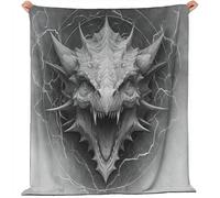 Couverture en Flanelle 180 x 220 cm, Doux Chaude pour Hiver Jeté de Canapé Imprimées Dessin Animé Gothique Tête De Dragon - Gris Foncé Couvertures Chaude Douce en Peluch pour Adulte et Enfant
