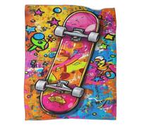 Couverture en Flanelle 3D pour Skateboard Couverture Douillette Pop Art en Microfibre Moelleuse pour Canapés,Draps, Chaleur Et Isolation, Camping pour Enfants Et Adultes 50x60inch(127x152cm)