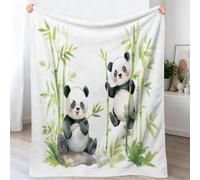 Couverture En Flanelle À Motif Dessin Anime Aquarelle, 70 x 100 cm | Panda Bambou Pierre Couverture Douce Et Lavable, léger et confortable, White Green pour Enfants Filles Garçon