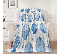 Couverture en Flanelle À Motif Minimalisme Lignes Étoiles Coquillages Plaid Polaire Flanelle Douce Et Chaude Bleu Clair pour Enfants, Adultes, Cadeau pour Amis Famille Canapé Lit, 220 x 240 cm