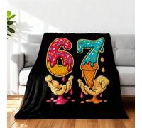 Couverture en flanelle avec chiffres 67, drôle 67 Ice Cream HD, impression numérique HD, couverture douillette 6 7, cadeau pour adolescents, garçons, filles, anniversaire, vacances (75 x 100 cm)