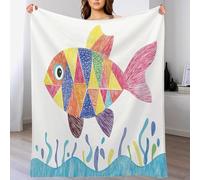 Couverture en Flanelle avec Couleur Poisson De Ligne - Polaire Moelleuse Voyage,Douce Et Chaude - Imprimé Illustration De Créatures 3D pour Adolescents Et Adultes Room Decor,150X200Cm
