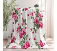 Couverture en Flanelle avec Motif Rétro Shabby Chic Roses - Couverture Polaire Moelleuse Rose Vert, Douce Et Chaude - Couvertures De Canapé pour Adolescents Et Adultes 150×200 cm