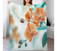 Couverture en Flanelle avec Orange-Vert Fleurs De Rêve - Polaire Moelleuse Voyage,Douce Et Chaude - Imprimé Aquarelle Tropicale 3D pour Adolescents Et Adultes Room Decor,130X150Cm