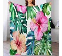 Couverture en Flanelle avec Rose Vert Fleurs Et Feuilles - Polaire Moelleuse Voyage,Douce Et Chaude - Imprimé Plantes À L'Aquarelle 3D pour Adolescents Et Adultes Room Decor,75X100Cm