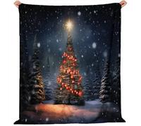 Couverture en Flanelle Bleu Foncé, Moelleuse Chaudes Rêveur Sapin De Noël Flocons De Neige Étoiles Couverture - Polaire Légères Couvertures Toutes Saisons pour Voyager Lit Ou Camping 100 x 130 cm