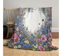 Couverture en Flanelle Bordure en Forme De Cœur Floral, Couverture Art Rétro, Légères Bleu Couvertures pour Voyager Lit Ou Canapé 180x220cm