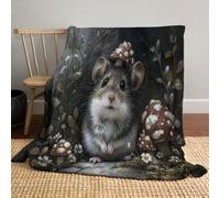 Couverture en Flanelle Champignons Fleurs Souris, Couverture Animaux Peints À l'huile Vintage, Légères Brun Couvertures pour Voyager Lit Ou Canapé 180x220cm