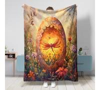 Couverture en flanelle chaude, moelleuse et confortable pour chambre à coucher, camping, voyage, motif libellules printanières, 152,4 x 203,2 cm, motif œufs floraux fantaisie, décoration de canapé