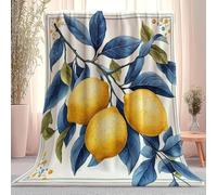 Couverture en Flanelle Couleur, Cadre Aquarelle Branches de citronnier Douce Jeté en Flanelle Imprimée, Épais Couvertures Polaire Chaud Cadeau, Décoration d'intérieur Maison, 70×100 cm