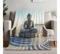 Couverture en Flanelle Couleur, Style Zen Statue de Bouddha Désert Douce Jeté en Flanelle Imprimée, Épais Couvertures Polaire Chaud Cadeau, Décoration d'intérieur Maison, 150×200 cm