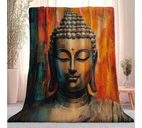 Couverture en Flanelle Couleur, Style Zen Statue de Bouddha Peinture à l'huile Douce Jeté en Flanelle Imprimée, Épais Couvertures Polaire Chaud Cadeau, Décoration d'intérieur Maison, 70×100 cm