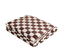 Couverture en flanelle, couverture en peluche douce et pelucheuse, couverture en damier noir et blanc, très épaisse et chaude, for canapé, chaise, lit, camping, pique-nique, voyage ( Color : Brown , S